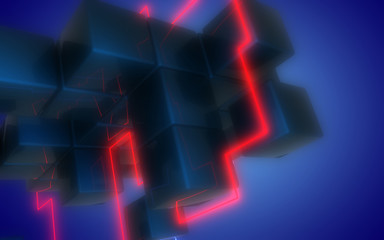 3d neon cubes construction. 3d illustration