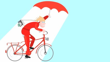 video footage with a photographer cycling in a hurry in the rain. in pursuit of a good frame