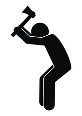 man with ax, black silhouette, attitude at work, vector icon