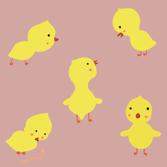 Cute funny set with cartoon ducklings.Character little duck. Childish print for nursery,  apparel, poster, postcard and child's room, t-short and ect.