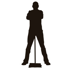 Janitor Doing Cleaning Activities Silhouette