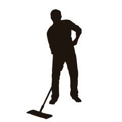 Janitor Doing Cleaning Activities Silhouette