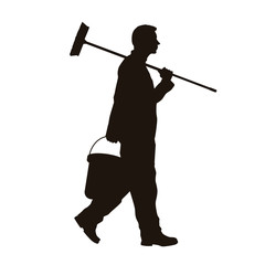 Janitor Doing Cleaning Activities Silhouette