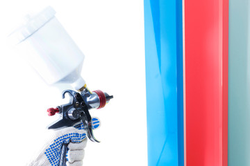 Details of furniture, painting parts with multi-colored paint.