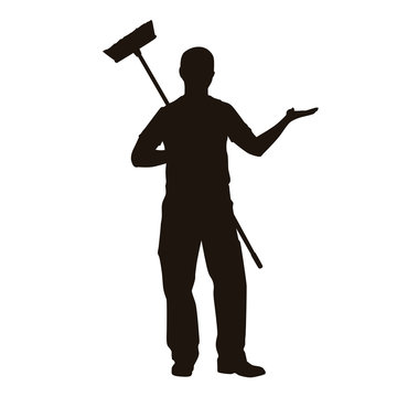 recommend clip art: Janitor Doing Cleaning Activities Silhouette