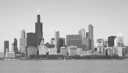 Black and white Chicago city skyline