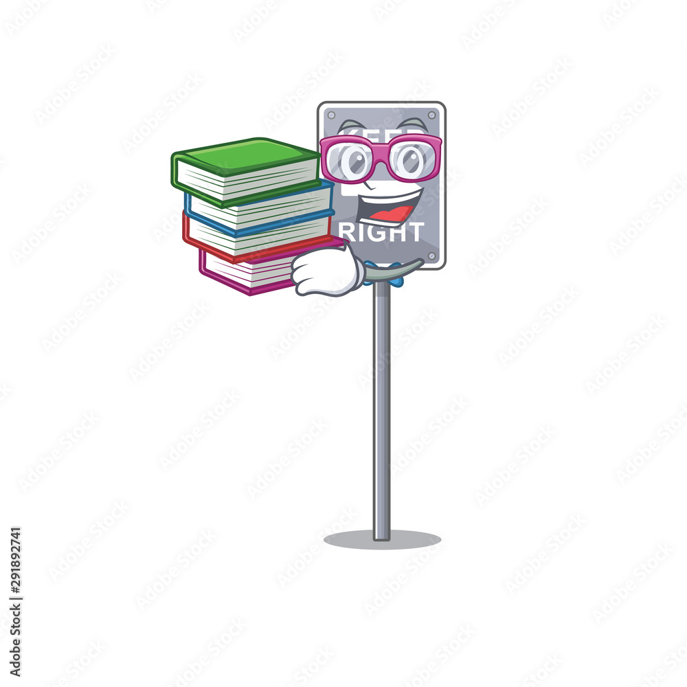 Poster Student with book keep right on side road character