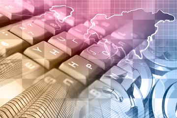 Keyboard, mail signs and map