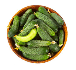 cucumbers in a bowl isolated on white
