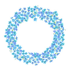 Forget me not flowers watercolor wreath, round frame
