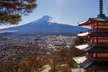 Beautiful landscape Mountain fuji and Chureito Pagoda, Yamanashi, Japan