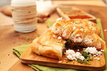 Patty with ingredients on the wooden table