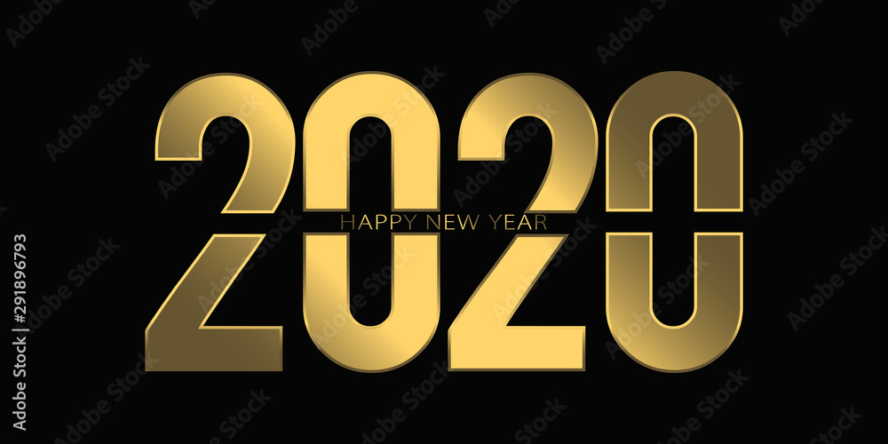 Poster 2020 happy new year. 2020 modern text vector luxury design gold color.