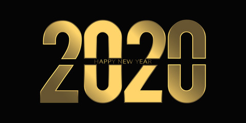 2020 Happy New Year. 2020 modern text vector luxury design gold color.