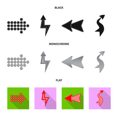 Vector illustration of element and arrow icon. Set of element and direction vector icon for stock.