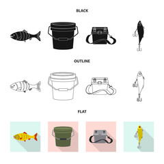 Isolated object of fish and fishing symbol. Collection of fish and equipment vector icon for stock.