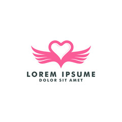 Wing heart love logo template, Beauty icon design vector