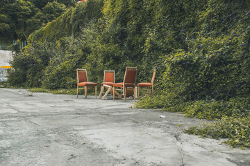 Group of chairs in urban environment