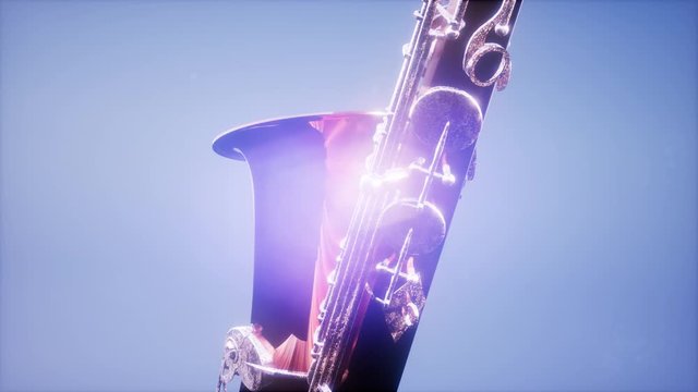 Golden Tenor Saxophone on blue background with light