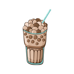 Tapioca black pearls for bubble tea isolated on white background. Vector illustration of tapioca ball or boba. Boba tea, bubble tea, milk tea, Taiwanese drink. Doodle.