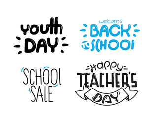 Different lettering logos isolated on white background. Back to school set