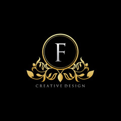 Gold Luxury Boutique Letter F Logo Icon.