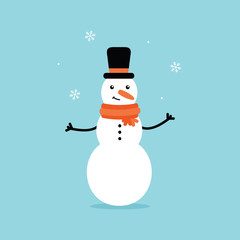 Cute cartoon vector illustration with snowman and snowflakes for winter and christmas design.