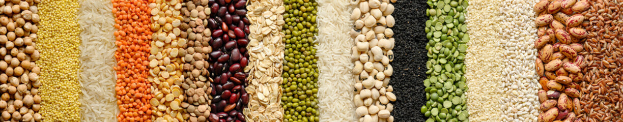 Cereals and legumes food background - obrazy, fototapety, plakaty