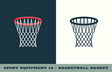 Vector basketball basket icon. Game equipment. Professional sport, classic basket for official competitions and tournaments. Isolated illustration