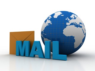 3d illustration AT symbol connected to envelop