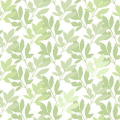 Organic nature monochrome vector seamless pattern. Hand drawn abstract silhouettes of green leaves on white background. Softness template for design, textile, wallpaper, wrapping, ceramics.