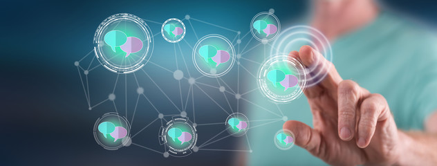 Man touching a communication network concept