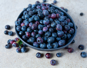 fres blueberries in a bowl on granite surface