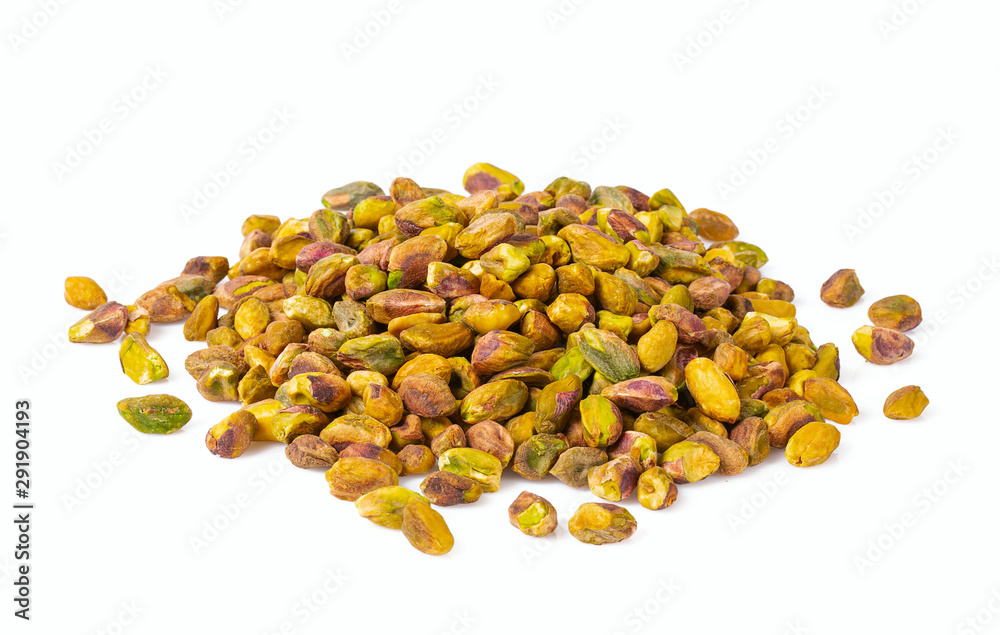 Sticker raw pistachio nuts isolated on white