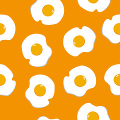 Seamless pattern Fried eggs on orange background. Breakfast bright texture, vector eps 10