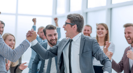 Fototapeta premium close up. happy business colleagues shaking hands.