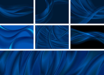 Set of dark blue abstract smooth waves backgrounds