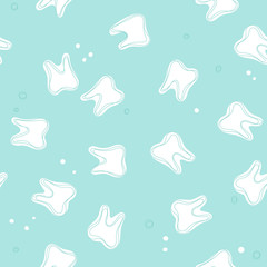 Seamless dental pattern. Cute mint background with white teeth and dots for dental, oral medicine design.