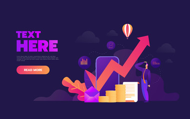 Business growthing graph on smartphone application,vector illustration.