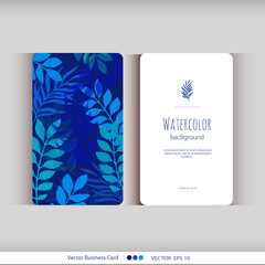 Set of blue floral watercolor cards. Vector