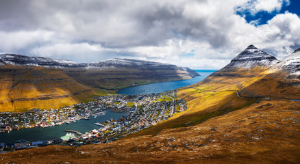 Aerial panorama of the city of Klaksvik on Faroe Islands, Denmark