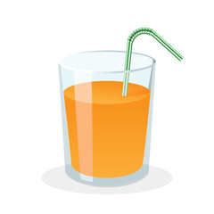Glass of fresh orange juice with drinking straw. Vector illustration