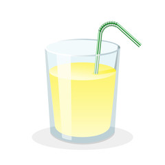 Glass of fresh lemonade with drinking straw. Vector illustration