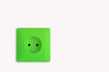 green electrical power socket on white background, electric power outlet, renewable energy, green power