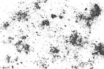 Ash pile isolated on white background, texture, top view