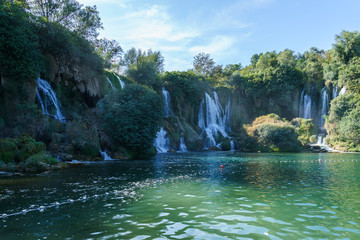 Kravice waterfall in Bosnia and Herzegovina, jets of water falling from a height of twenty-five meters