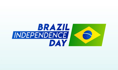 Typography of Brazil Independence Day with brazil flag sticker on white background. Can be used as banner or poster design.