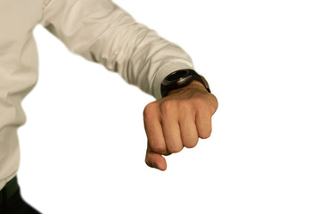 Fototapeta premium Young man wearing smartwatch