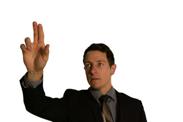 Businessman using interactive touchscreen