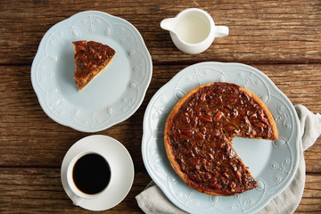 Autumn flat lay with hot drink and treats
